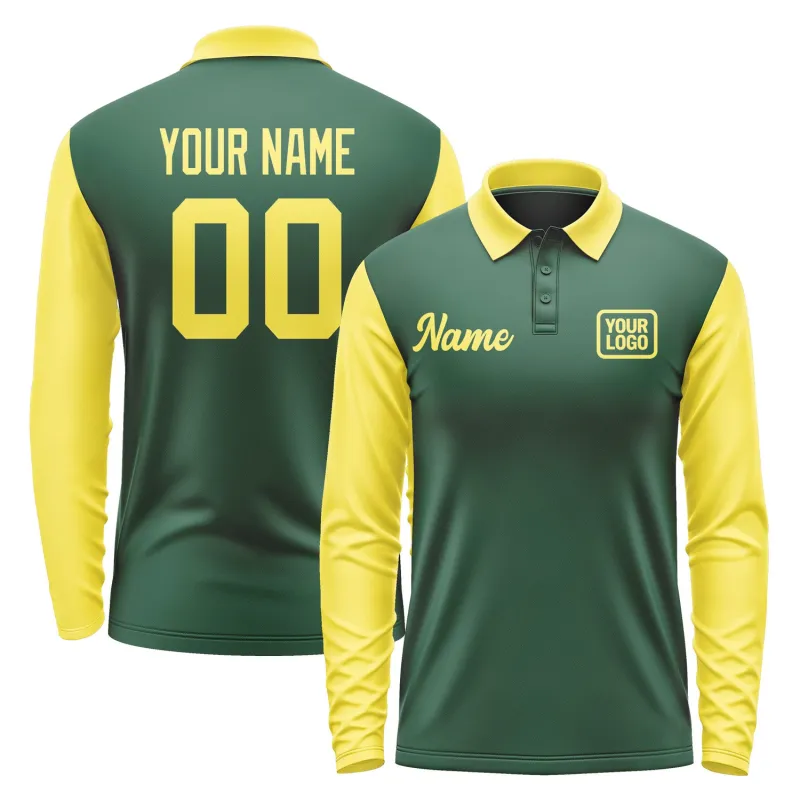Custom Green Light Yellow Long Sleeve Polo Shirt sold by Tailorly