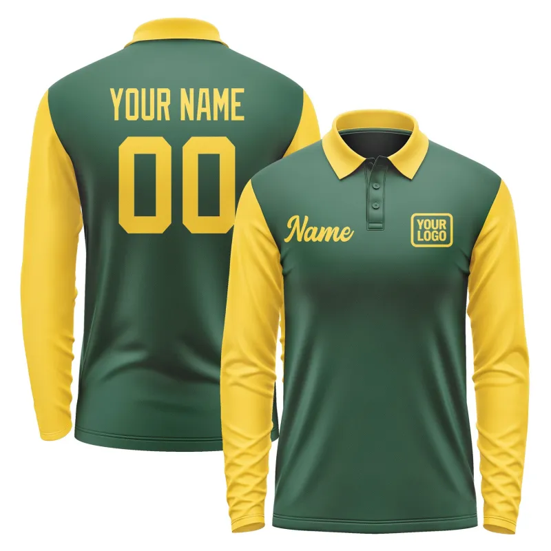 Custom Green Gold Long Sleeve Polo Shirt sold by Tailorly