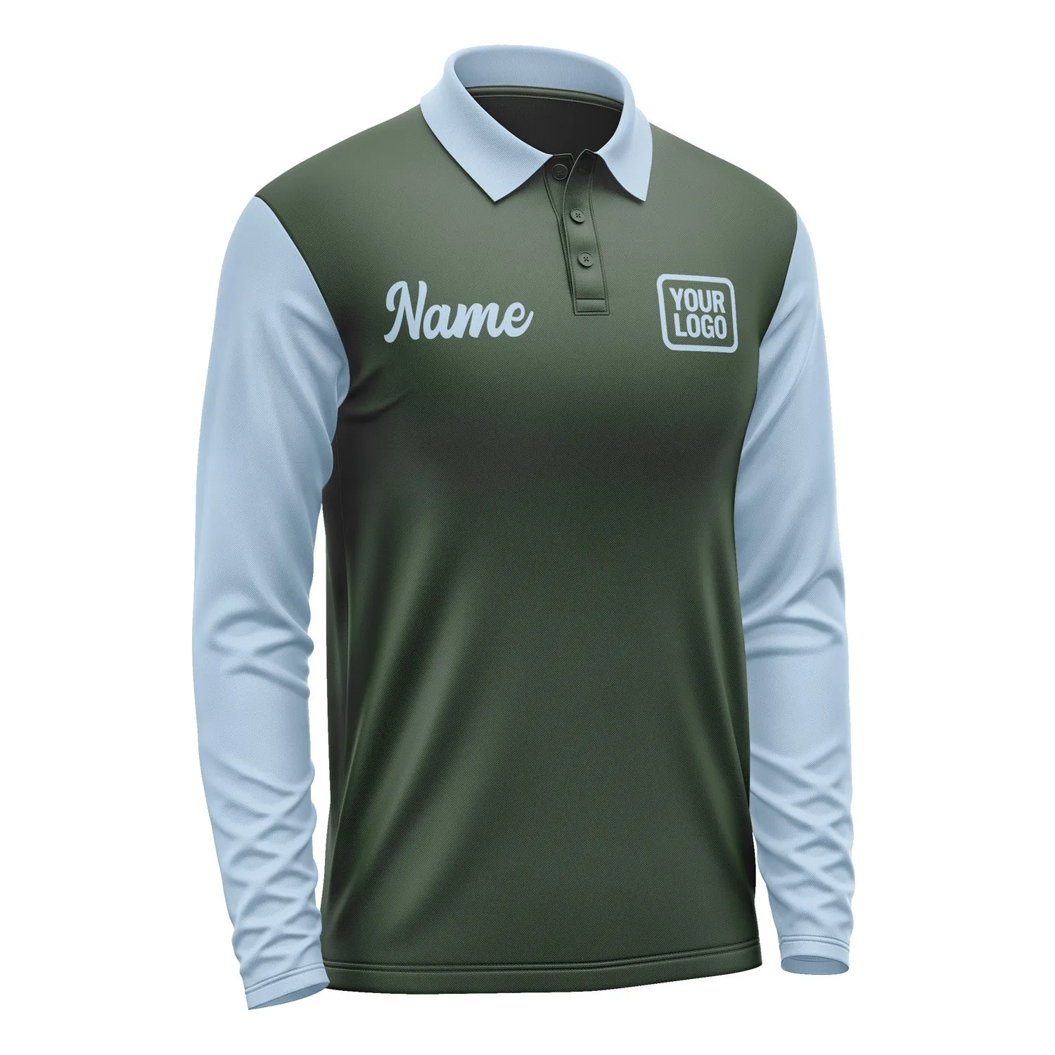 Custom Dark Green Light Blue Long Sleeve Polo Shirt sold by Tailorly product image thumbnail 4