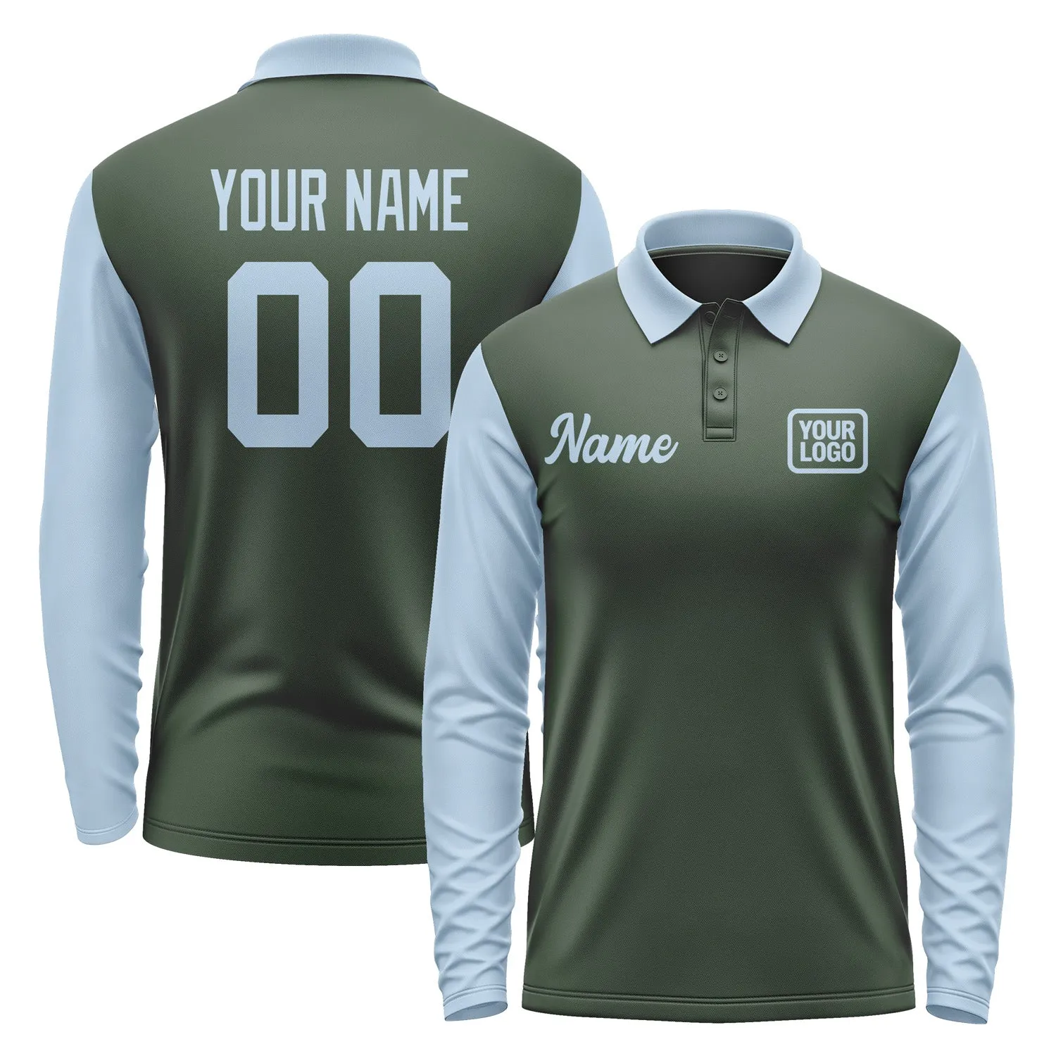 Custom Dark Green Light Blue Long Sleeve Polo Shirt sold by Tailorly