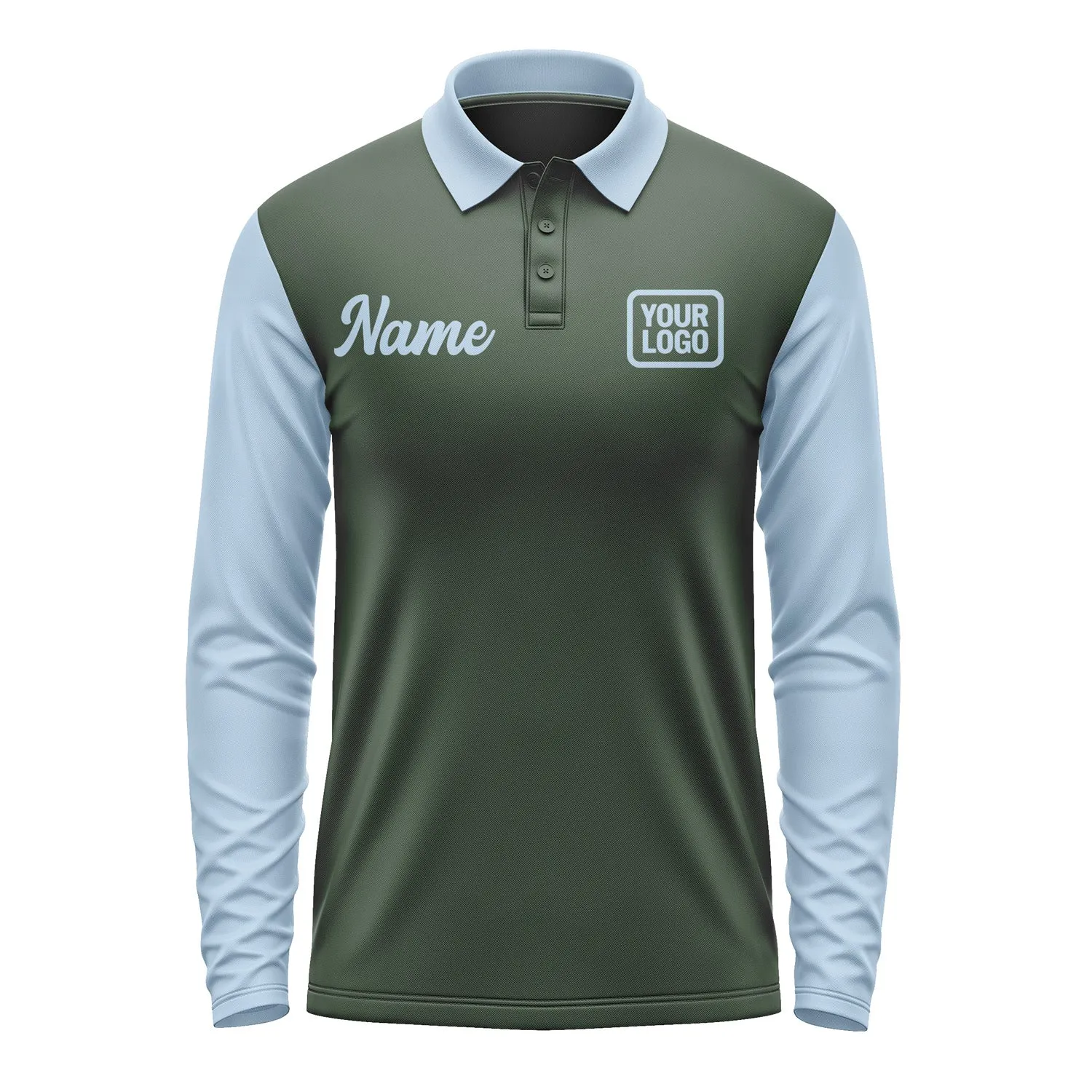 Custom Dark Green Light Blue Long Sleeve Polo Shirt sold by Tailorly product image thumbnail 2