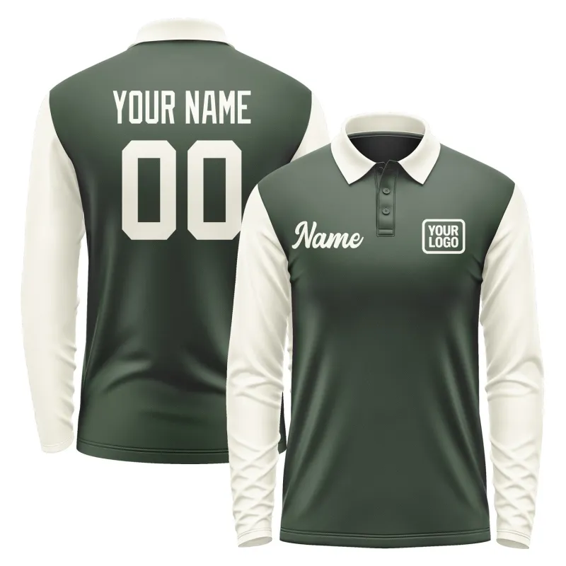 Custom Dark Green Cream Long Sleeve Polo Shirt sold by Tailorly
