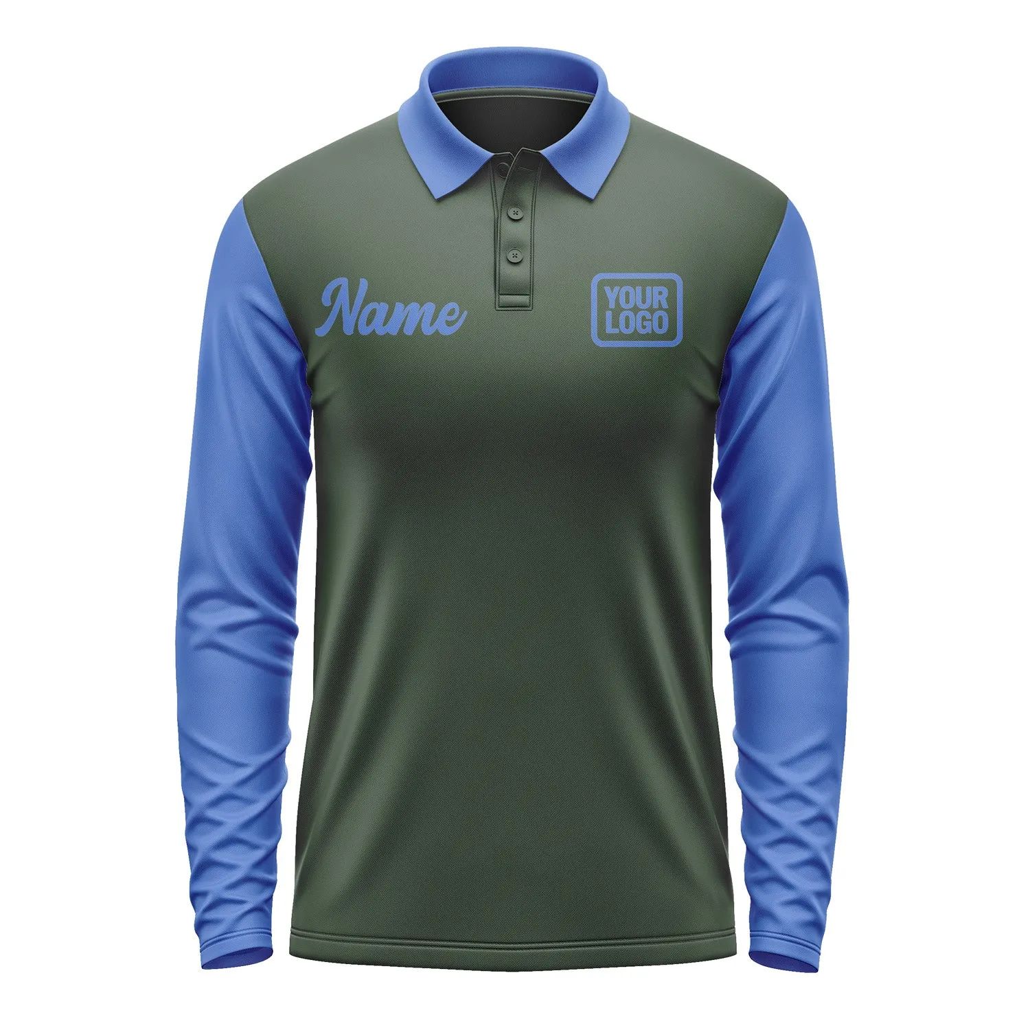 Custom Dark Green Sky Blue Long Sleeve Polo Shirt sold by Tailorly product image thumbnail 2
