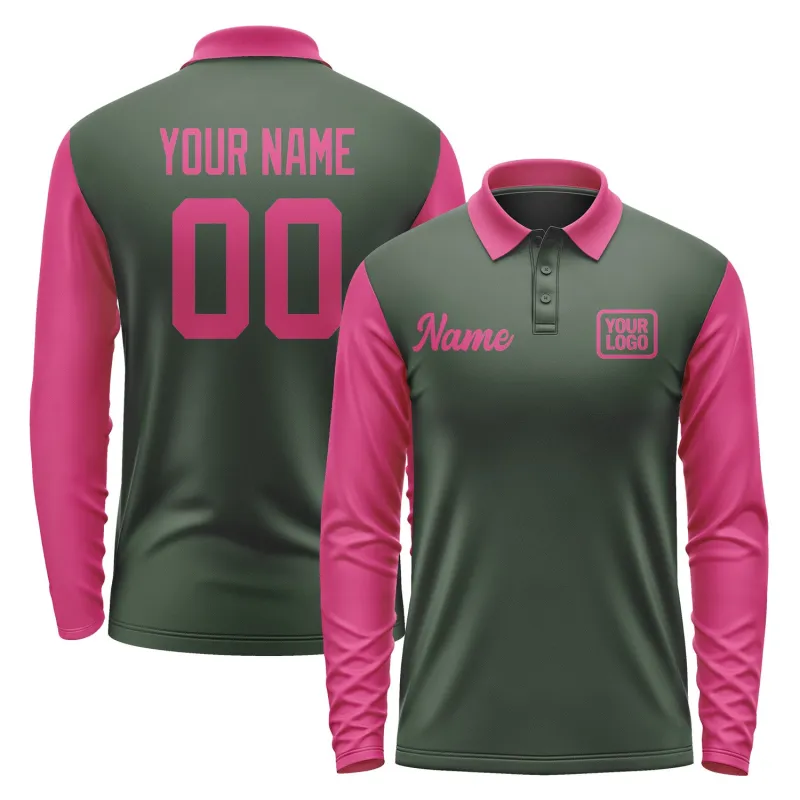 Custom Dark Green Pink Long Sleeve Polo Shirt sold by Tailorly