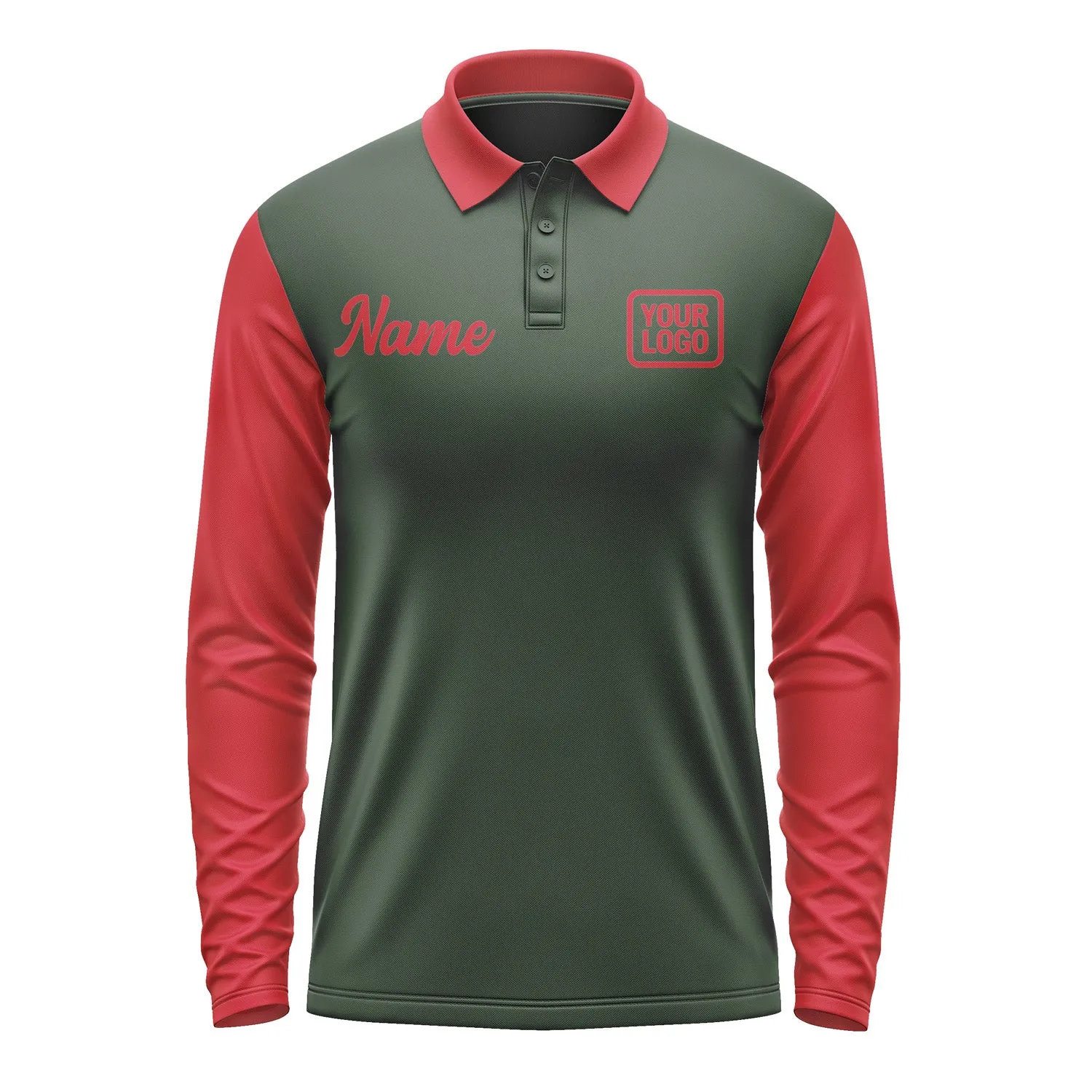 Custom Dark Green Red Long Sleeve Polo Shirt sold by Tailorly product image thumbnail 2
