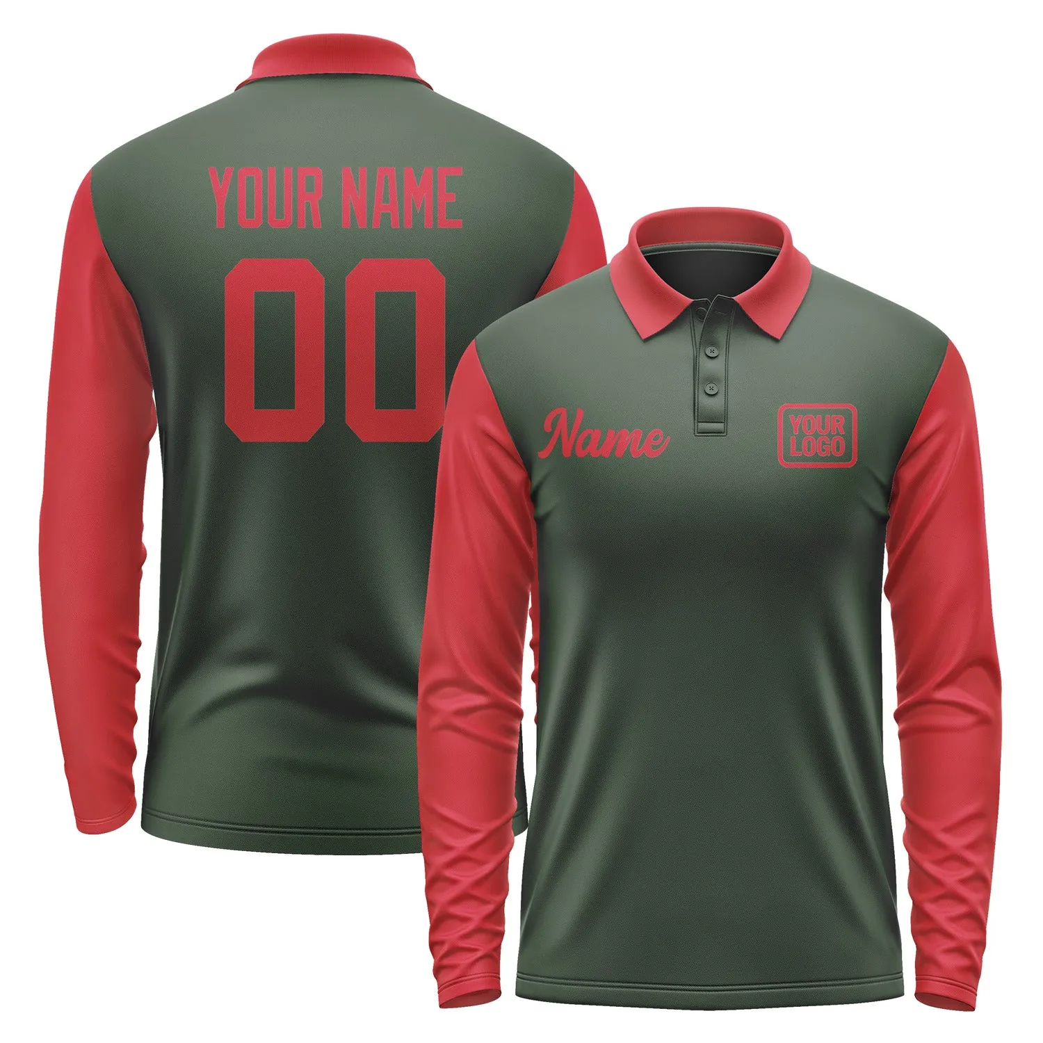 Custom Dark Green Red Long Sleeve Polo Shirt sold by Tailorly