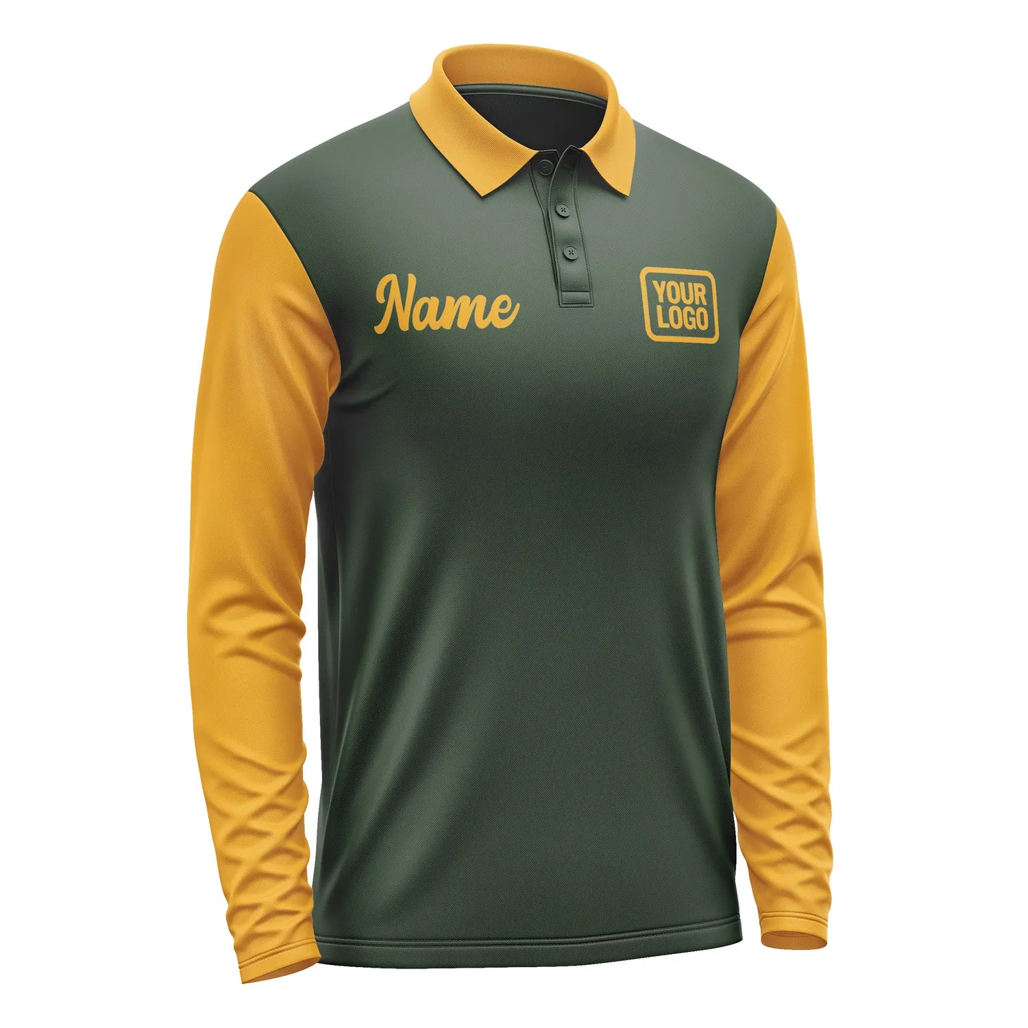 Custom Dark Green Yellow Long Sleeve Polo Shirt sold by Tailorly product image thumbnail 4