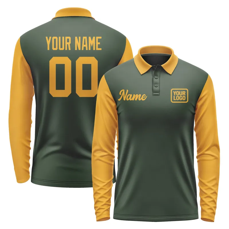 Custom Dark Green Yellow Long Sleeve Polo Shirt sold by Tailorly