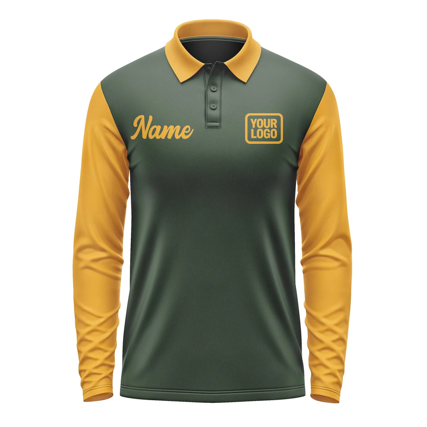 Custom Dark Green Yellow Long Sleeve Polo Shirt sold by Tailorly product image thumbnail 2