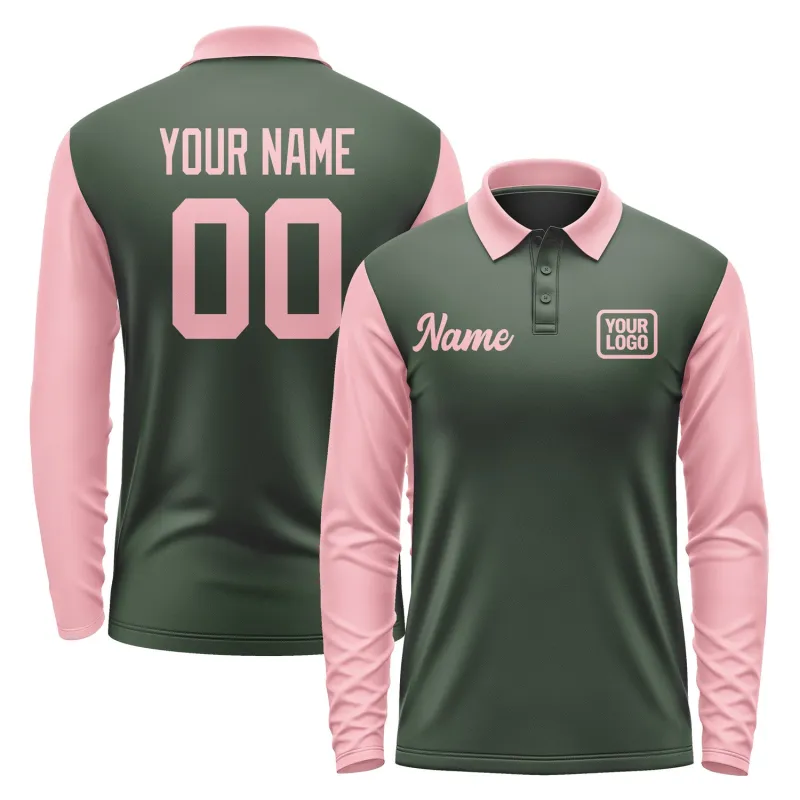 Custom Dark Green Light Pink Long Sleeve Polo Shirt sold by Tailorly