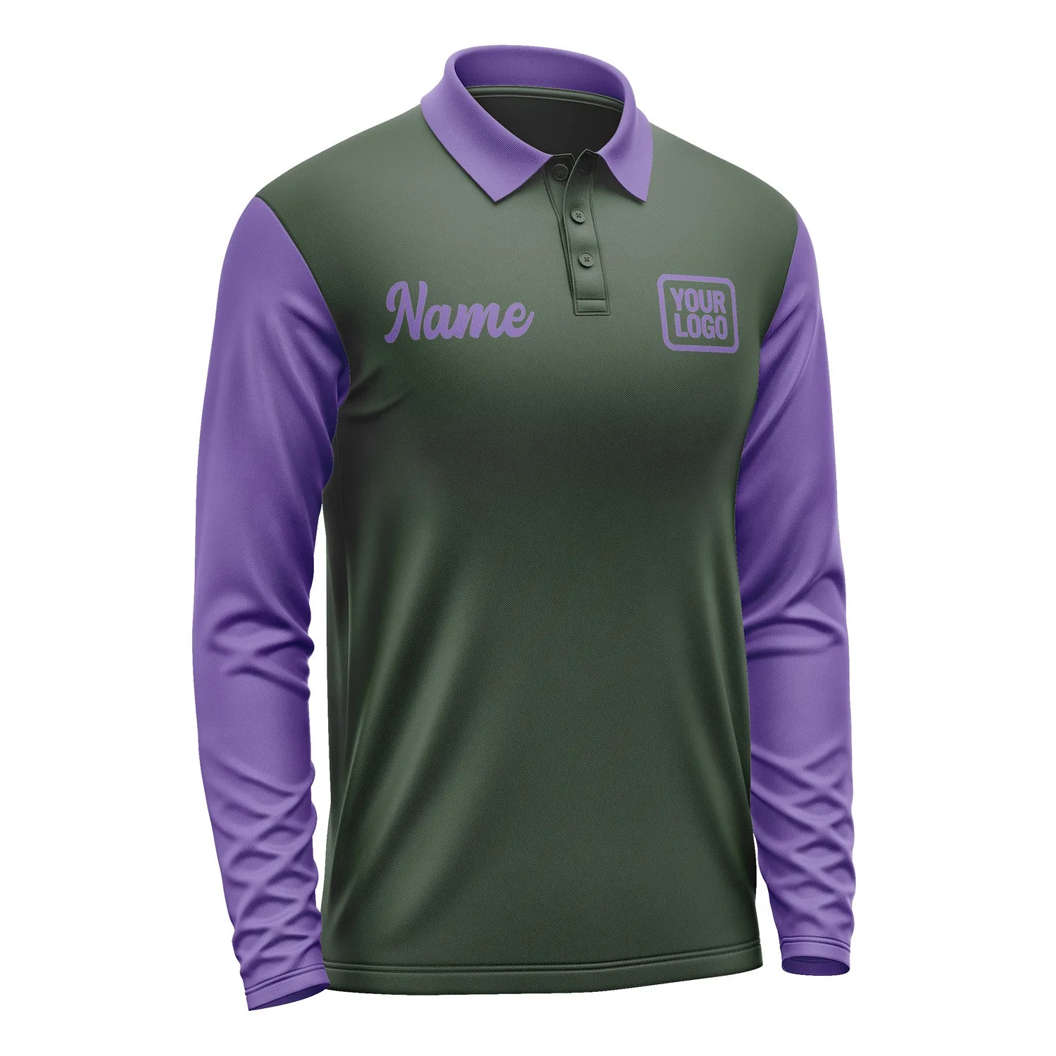 Custom Dark Green Light Purple Long Sleeve Polo Shirt sold by Tailorly product image thumbnail 4