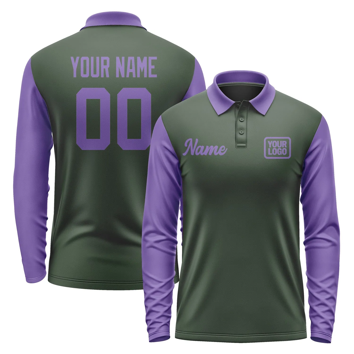 Custom Dark Green Light Purple Long Sleeve Polo Shirt sold by Tailorly