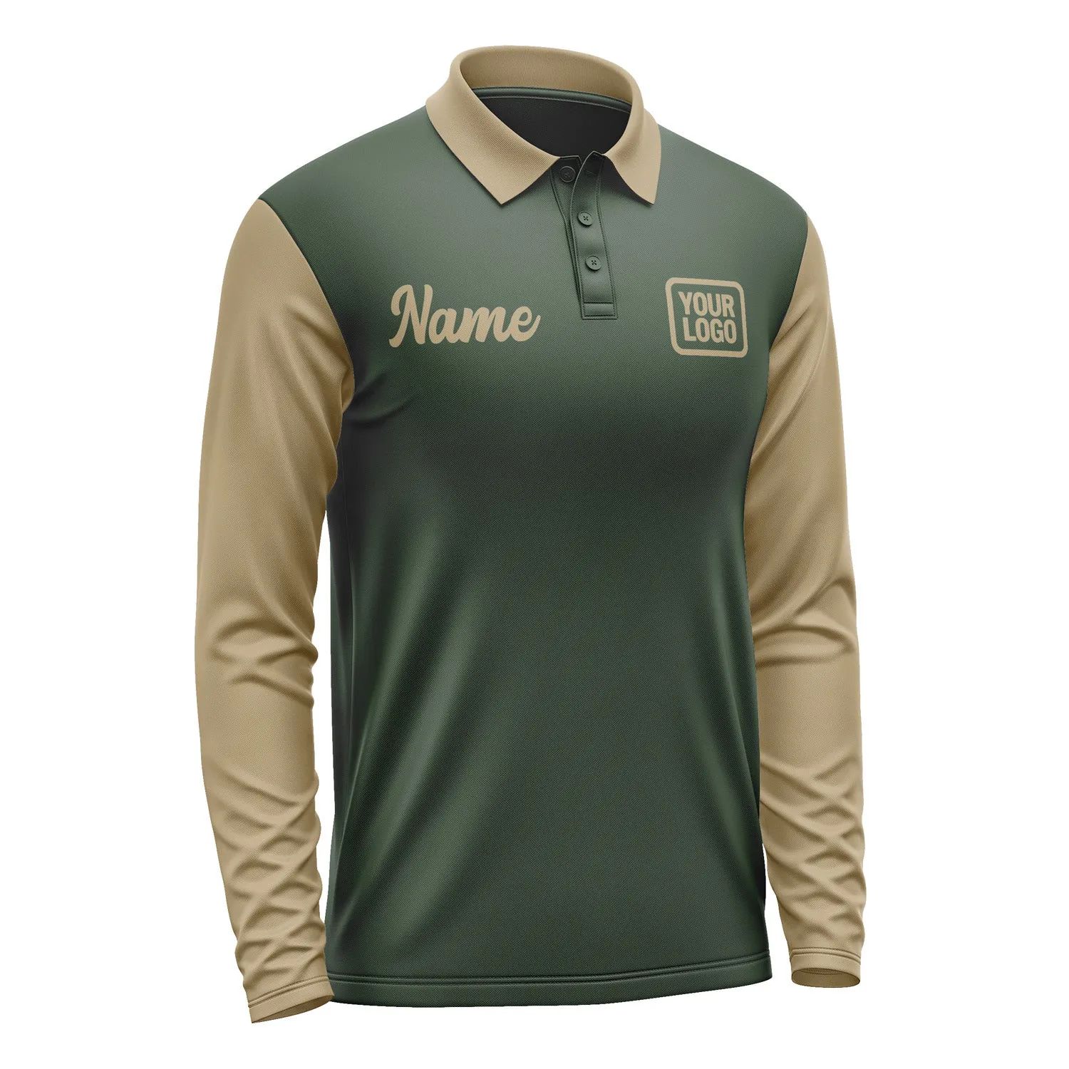 Custom Dark Green Light Khaki Long Sleeve Polo Shirt sold by Tailorly product image thumbnail 4