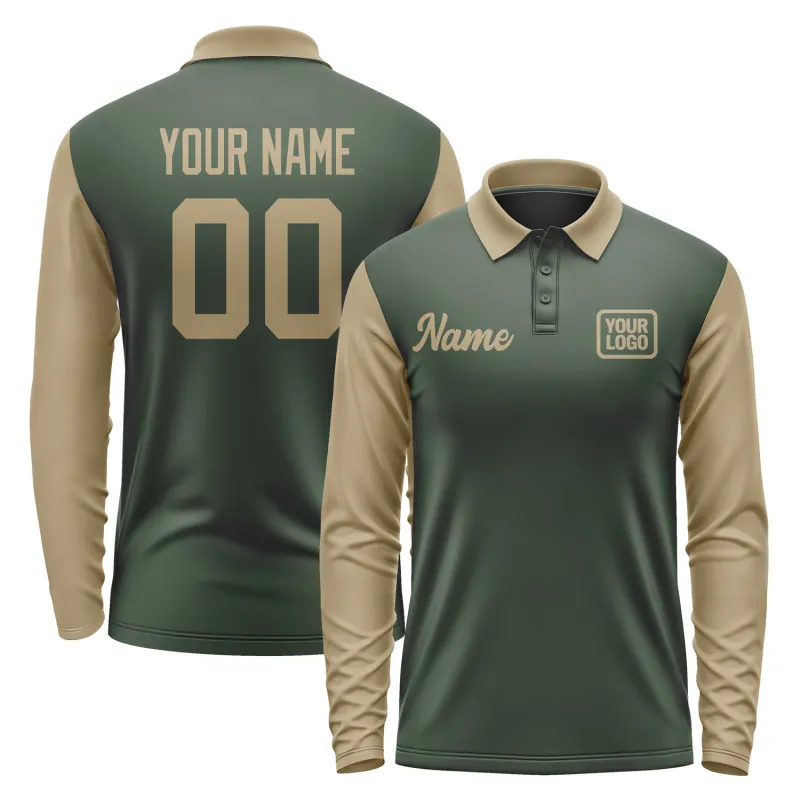 Custom Dark Green Light Khaki Long Sleeve Polo Shirt sold by Tailorly