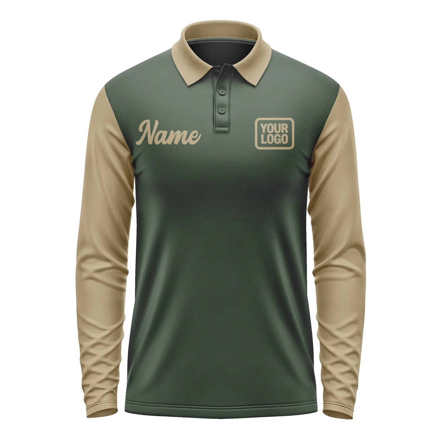 Custom Dark Green Light Khaki Long Sleeve Polo Shirt sold by Tailorly product image thumbnail 2