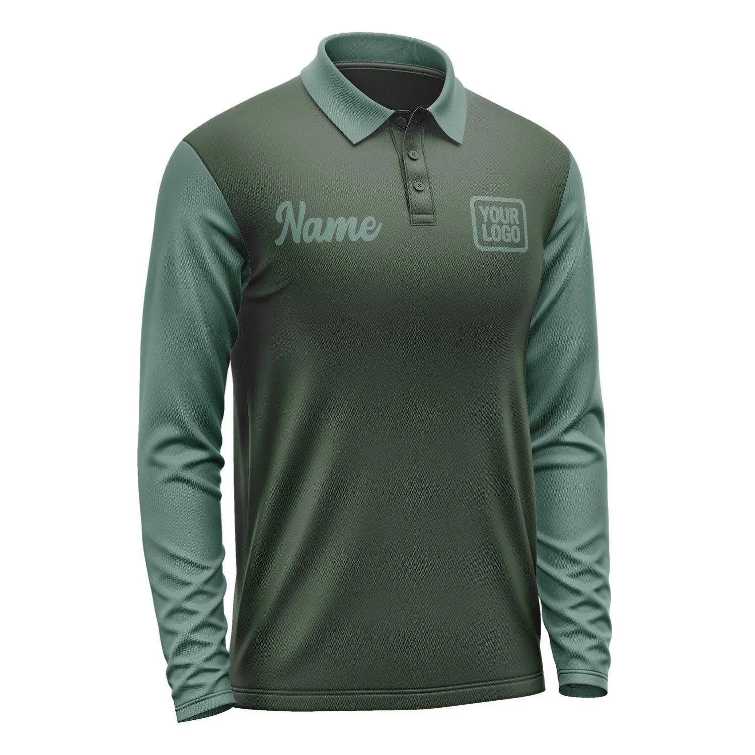 Custom Dark Green Blue Green Long Sleeve Polo Shirt sold by Tailorly product image thumbnail 4