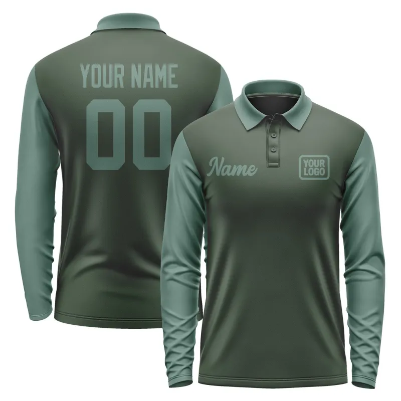 Custom Dark Green Blue Green Long Sleeve Polo Shirt sold by Tailorly