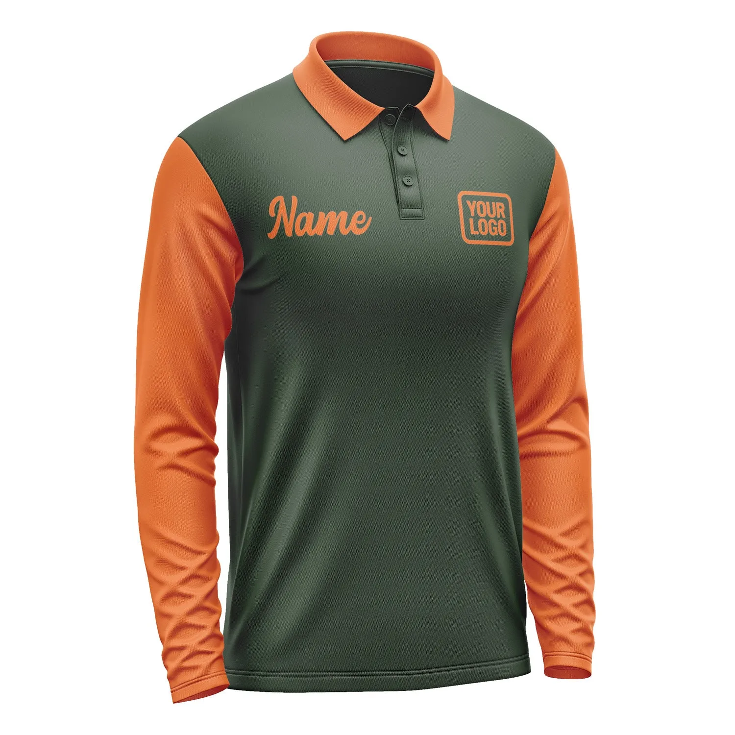 Custom Dark Green Orange Long Sleeve Polo Shirt sold by Tailorly product image thumbnail 4