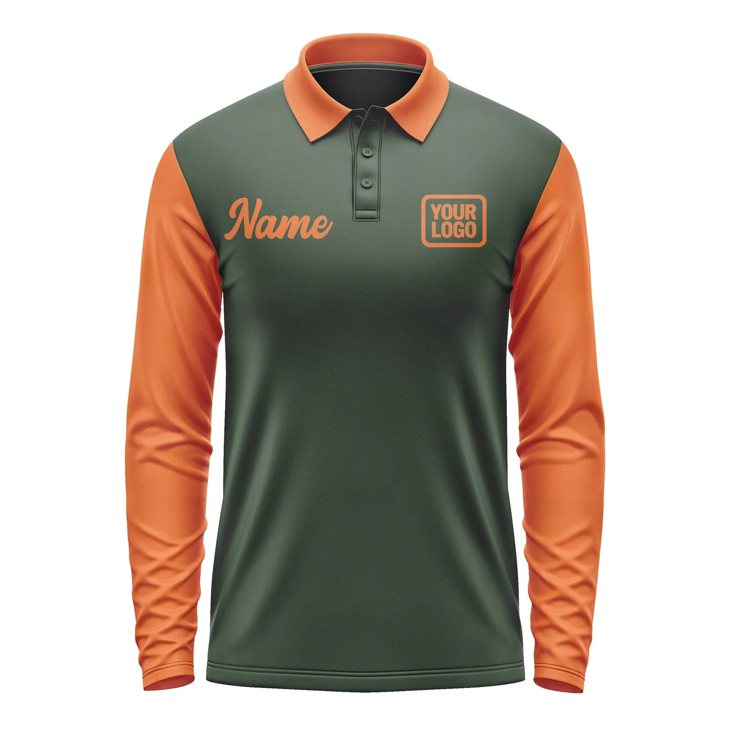 Custom Dark Green Orange Long Sleeve Polo Shirt sold by Tailorly product image thumbnail 2