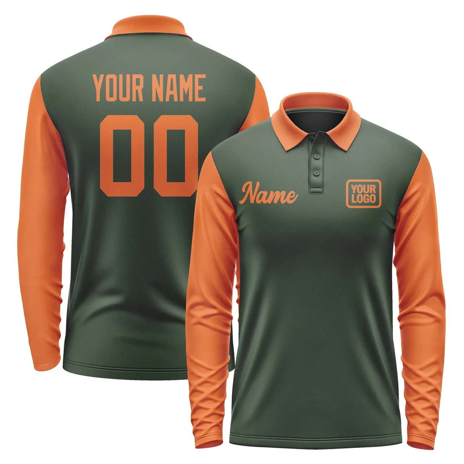 Custom Dark Green Orange Long Sleeve Polo Shirt sold by Tailorly