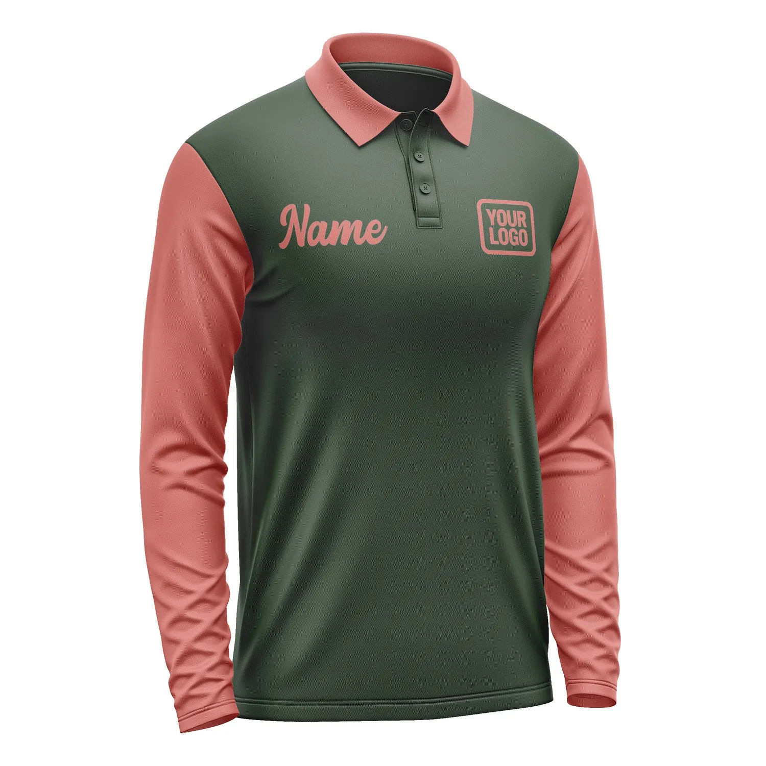 Custom Dark Green Copper Rose Long Sleeve Polo Shirt sold by Tailorly product image thumbnail 4