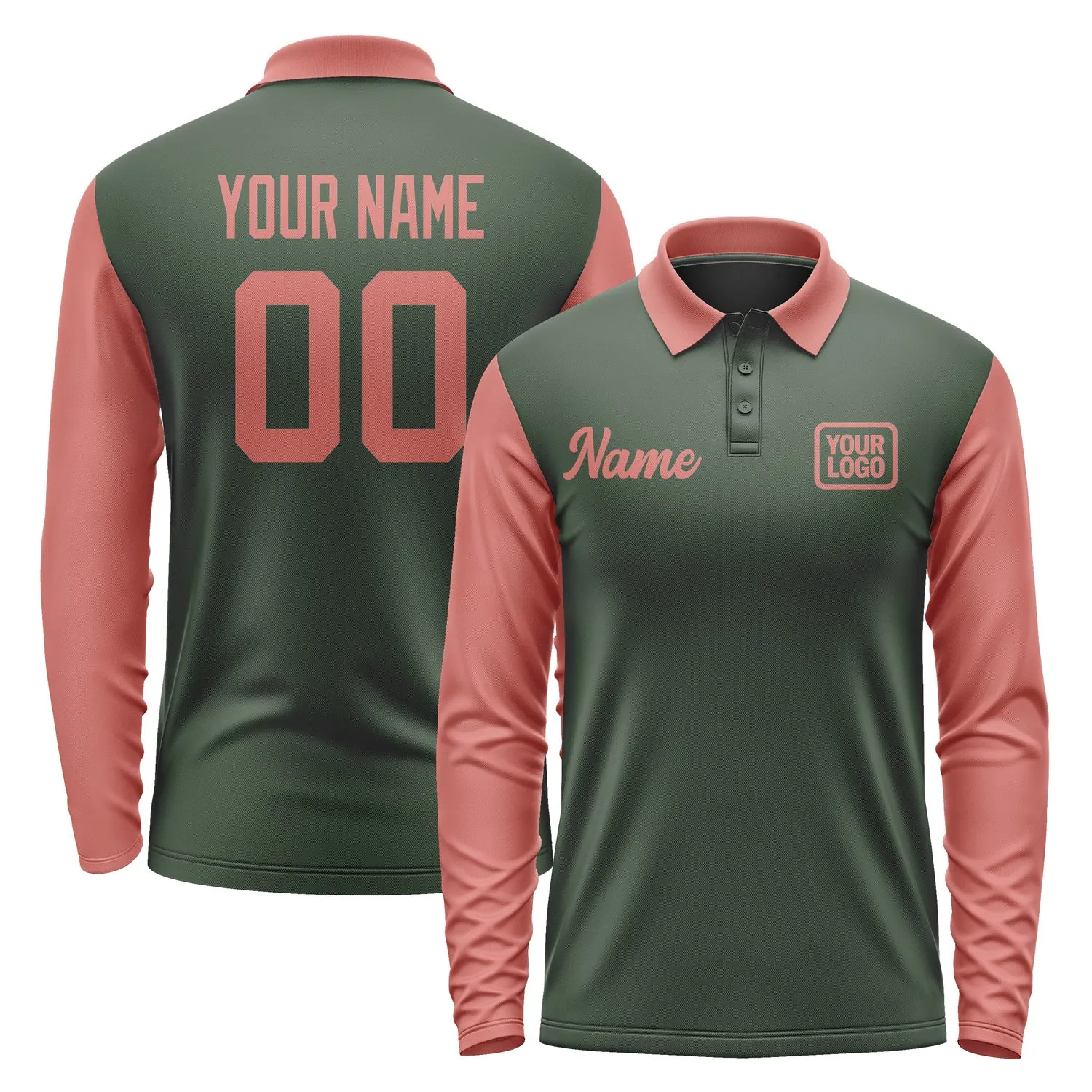 Custom Dark Green Copper Rose Long Sleeve Polo Shirt sold by Tailorly