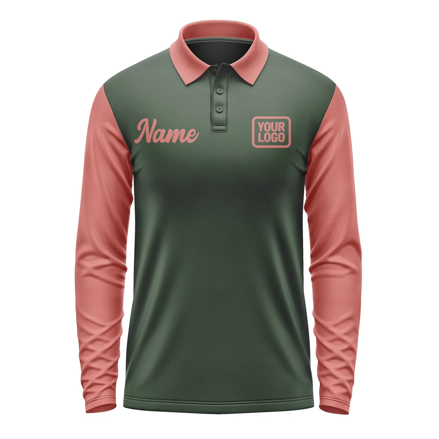 Custom Dark Green Copper Rose Long Sleeve Polo Shirt sold by Tailorly product image thumbnail 2
