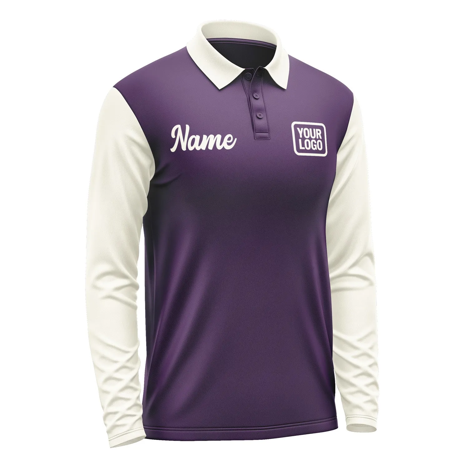 Custom Purple Cream Long Sleeve Polo Shirt sold by Tailorly product image thumbnail 4
