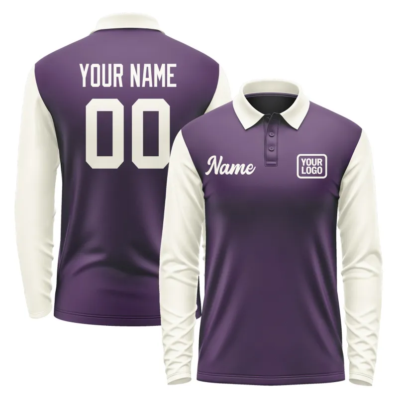 Custom Purple Cream Long Sleeve Polo Shirt sold by Tailorly