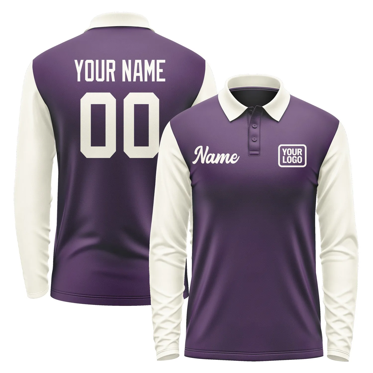 Custom Purple Cream Long Sleeve Polo Shirt sold by Tailorly