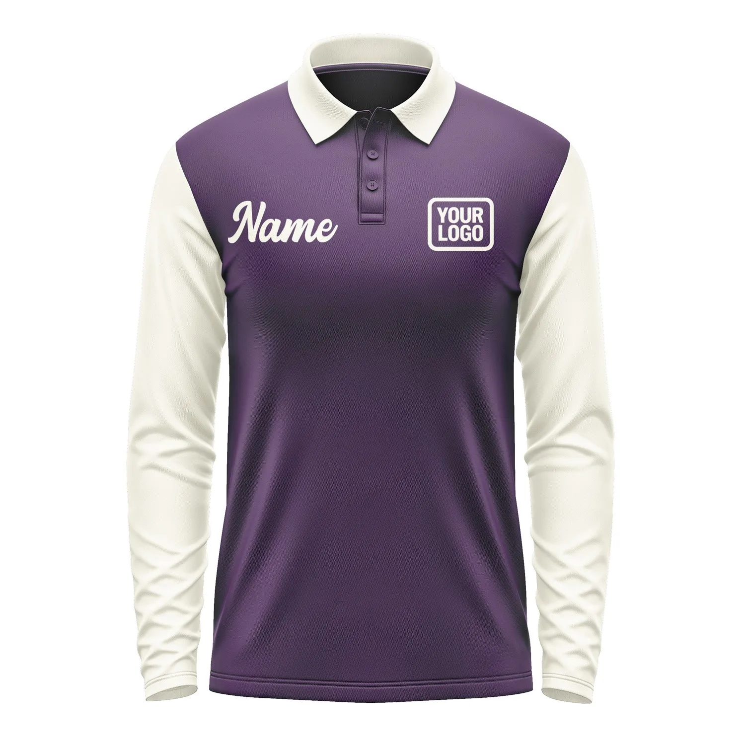Custom Purple Cream Long Sleeve Polo Shirt sold by Tailorly product image thumbnail 2