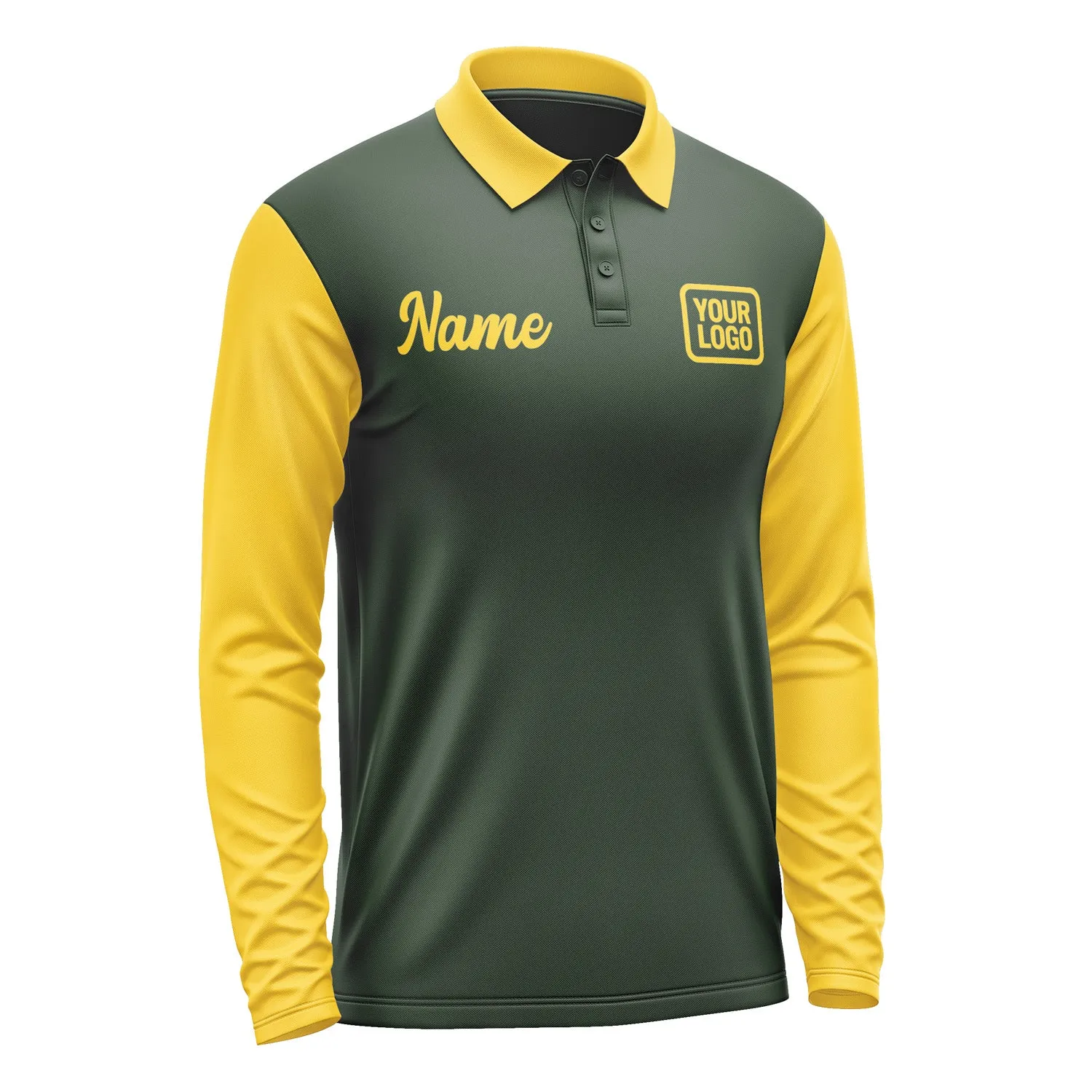 Custom Dark Green Gold Long Sleeve Polo Shirt sold by Tailorly product image thumbnail 4