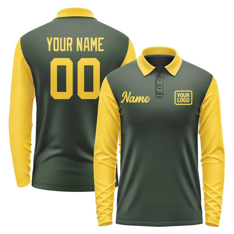 Custom Dark Green Gold Long Sleeve Polo Shirt sold by Tailorly