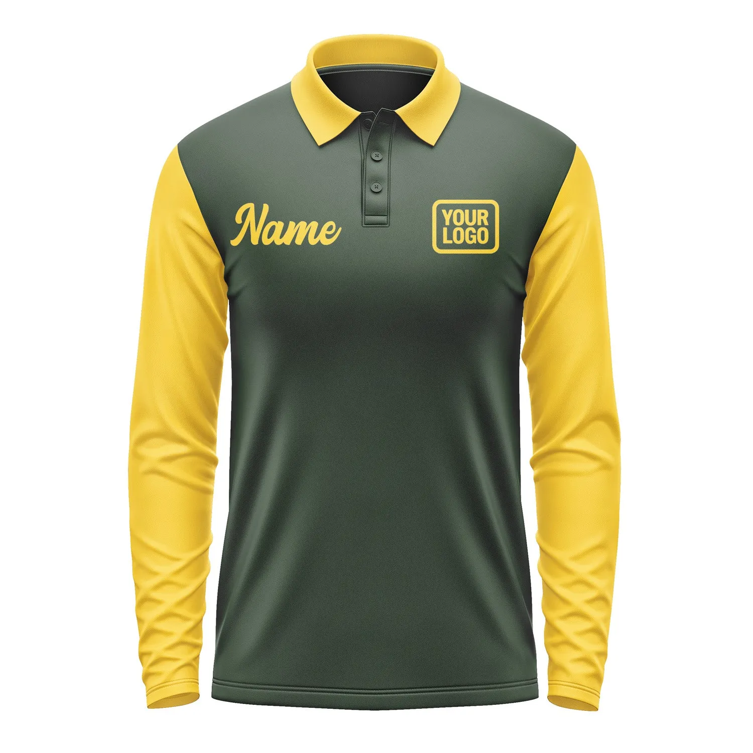 Custom Dark Green Gold Long Sleeve Polo Shirt sold by Tailorly product image thumbnail 2