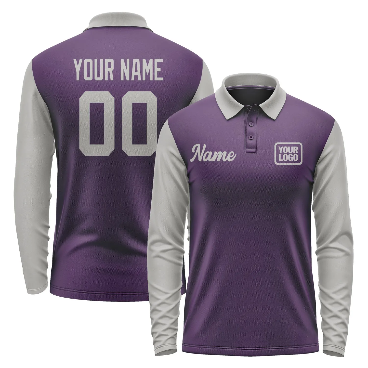Custom Purple Gray Long Sleeve Polo Shirt sold by Tailorly