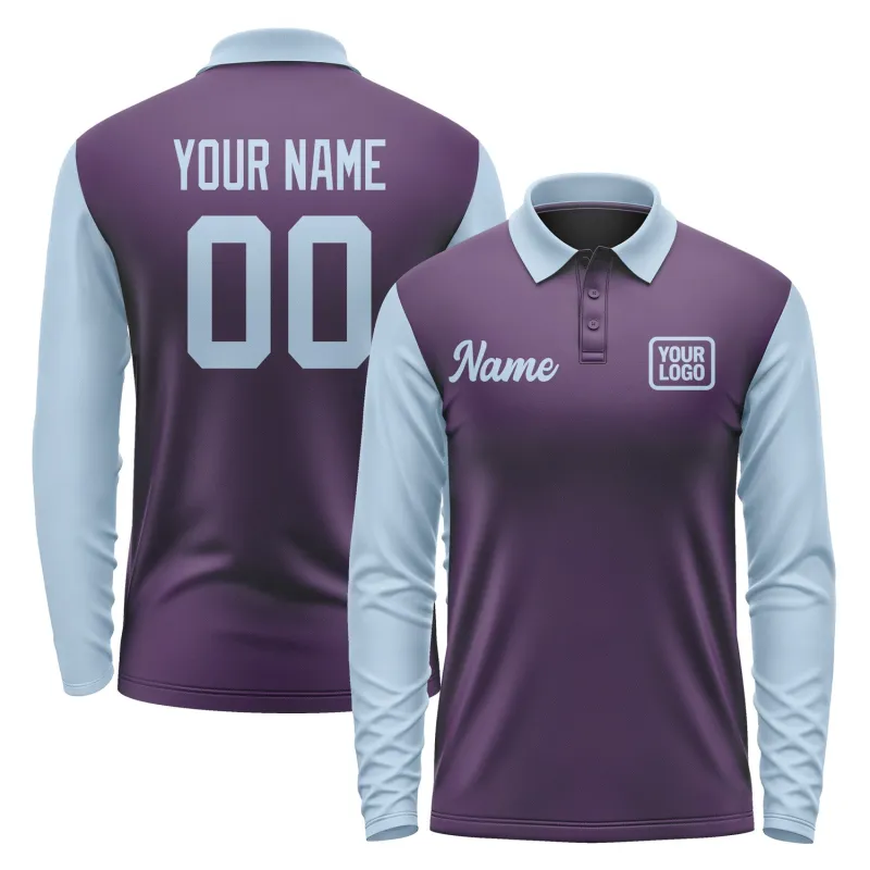 Custom Purple Light Blue Long Sleeve Polo Shirt sold by Tailorly