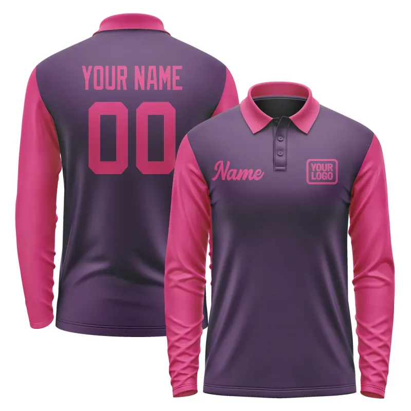 Custom Purple Pink Long Sleeve Polo Shirt sold by Tailorly
