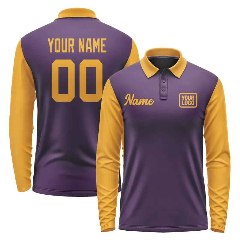 Custom Purple Yellow Long Sleeve Polo Shirt sold by Tailorly