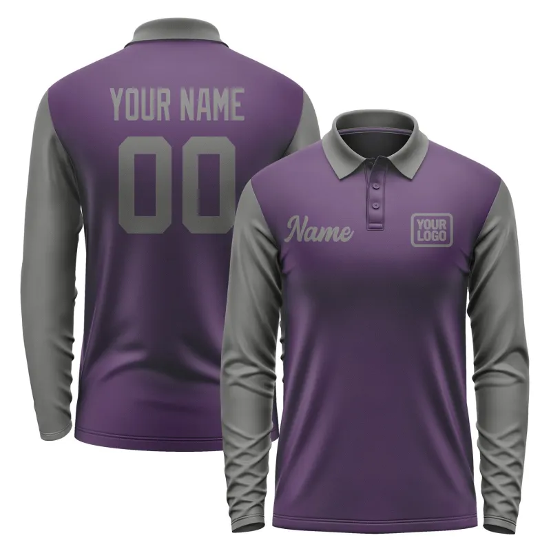 Custom Purple Dark Grey Long Sleeve Polo Shirt sold by Tailorly