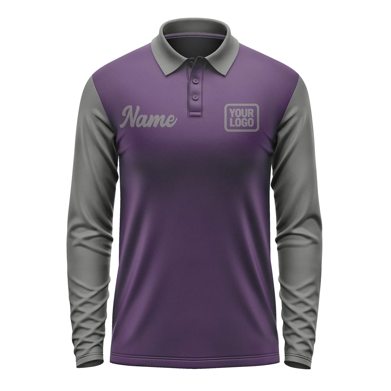 Custom Purple Dark Grey Long Sleeve Polo Shirt sold by Tailorly product image thumbnail 2