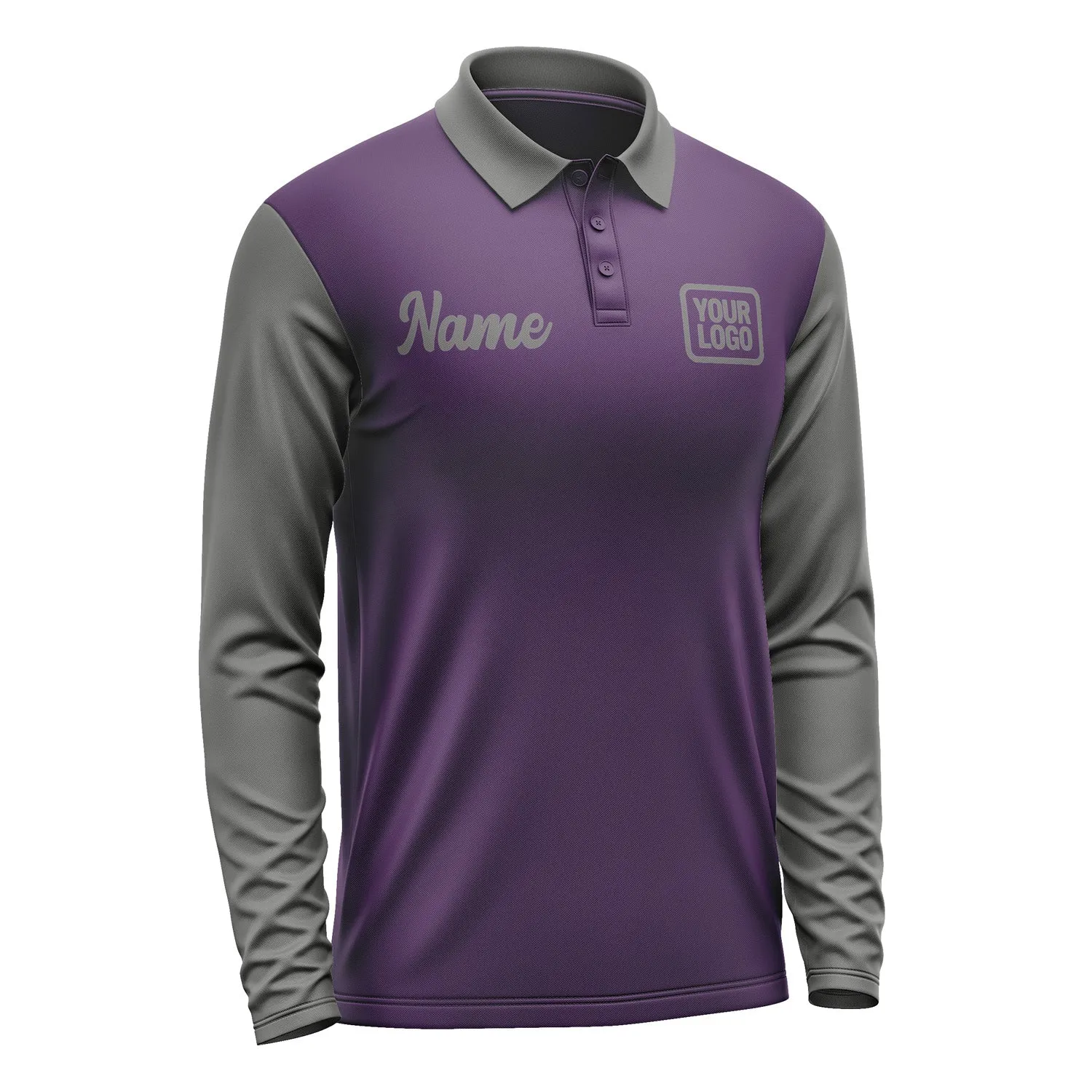 Custom Purple Dark Grey Long Sleeve Polo Shirt sold by Tailorly product image thumbnail 4