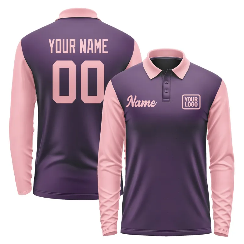 Custom Purple Light Pink Long Sleeve Polo Shirt sold by Tailorly