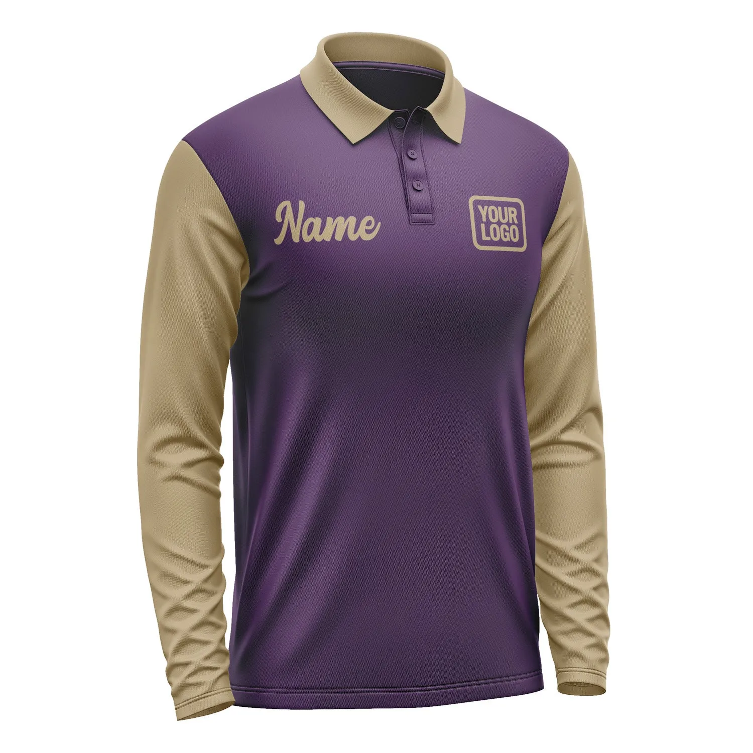 Custom Purple Light Khaki Long Sleeve Polo Shirt sold by Tailorly product image thumbnail 4