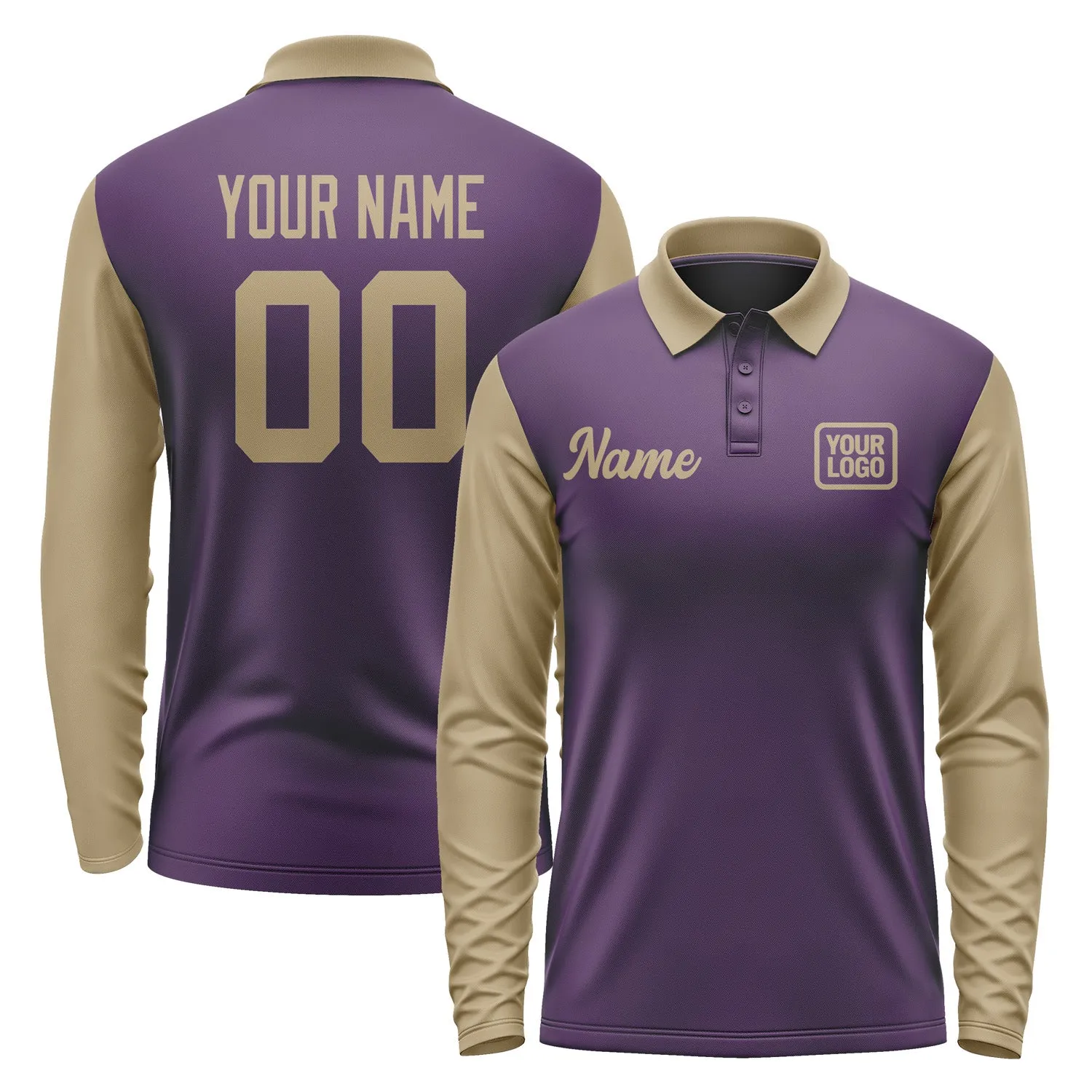 Custom Purple Light Khaki Long Sleeve Polo Shirt sold by Tailorly