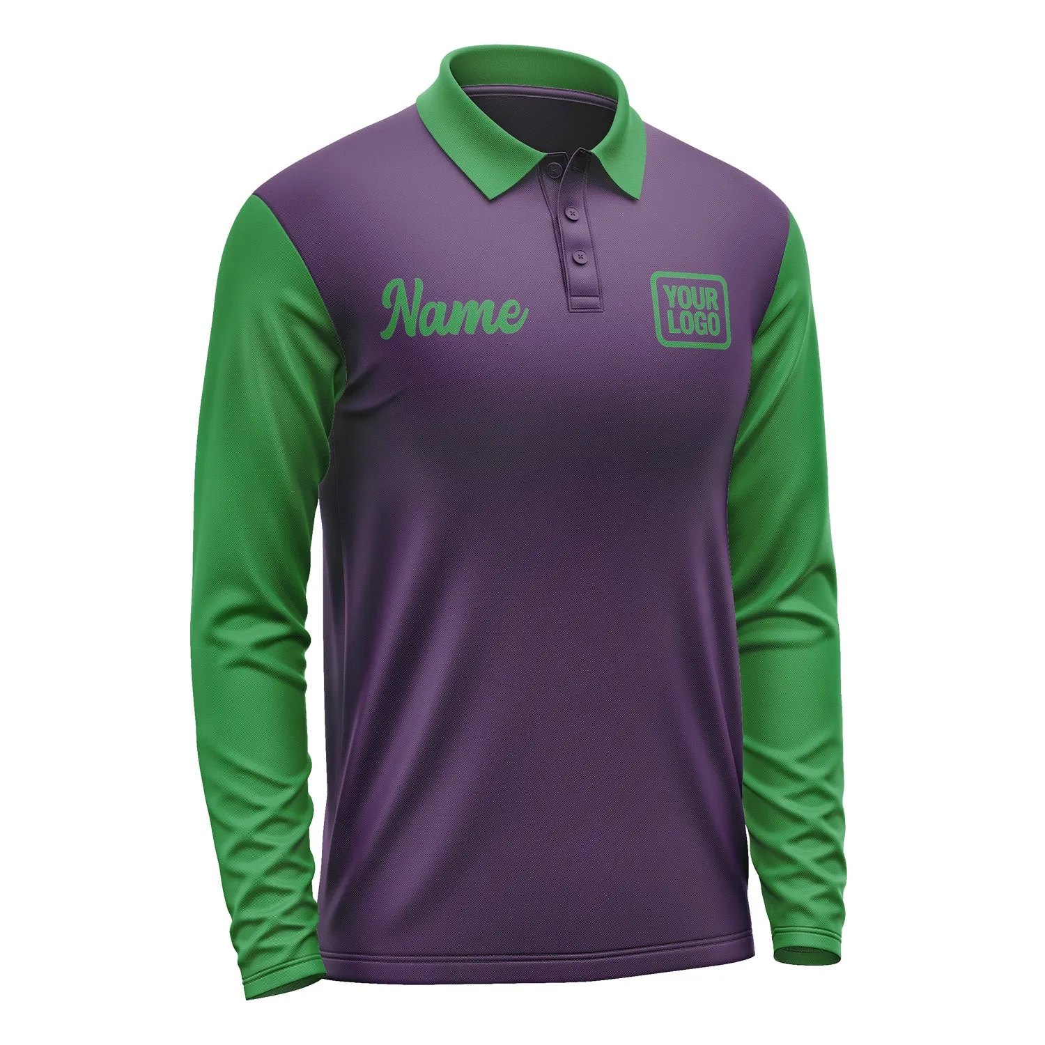 Custom Purple Emerald Green Long Sleeve Polo Shirt sold by Tailorly product image thumbnail 4