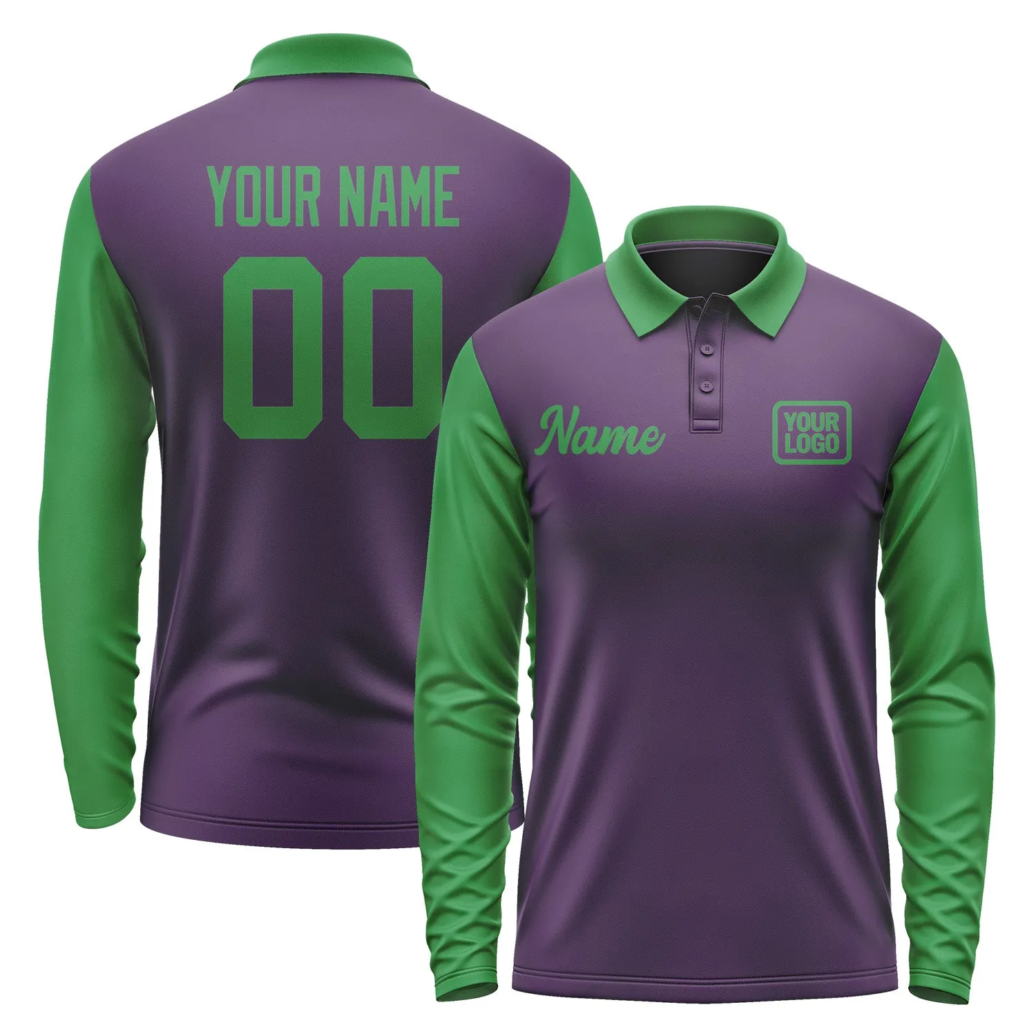 Custom Purple Emerald Green Long Sleeve Polo Shirt sold by Tailorly