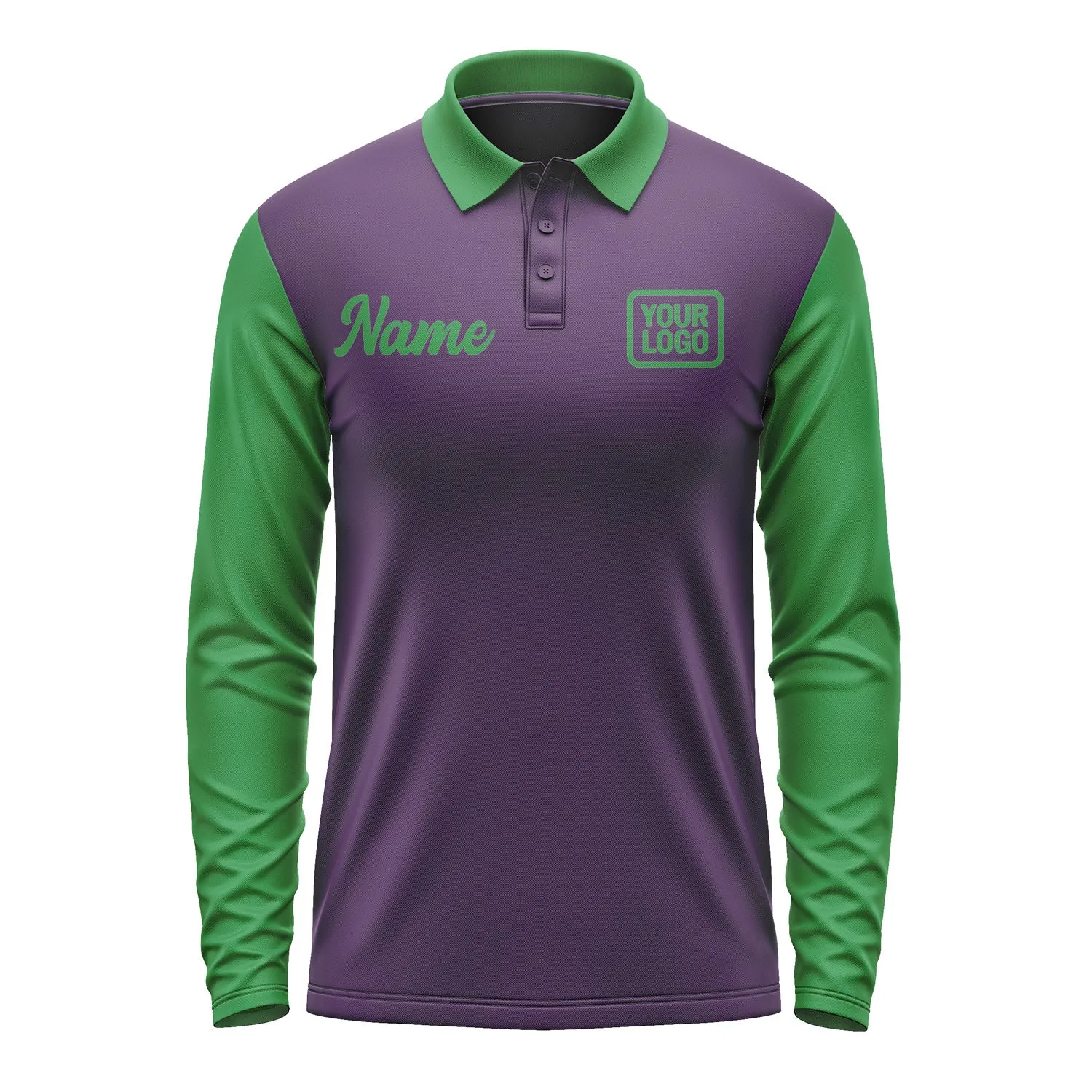 Custom Purple Emerald Green Long Sleeve Polo Shirt sold by Tailorly product image thumbnail 2