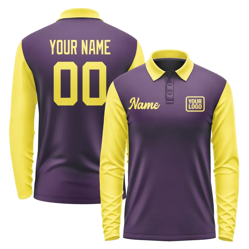 Custom Purple Light Yellow Long Sleeve Polo Shirt sold by Tailorly