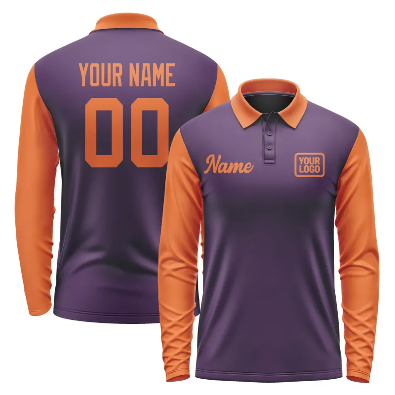 Custom Purple Orange Long Sleeve Polo Shirt sold by Tailorly
