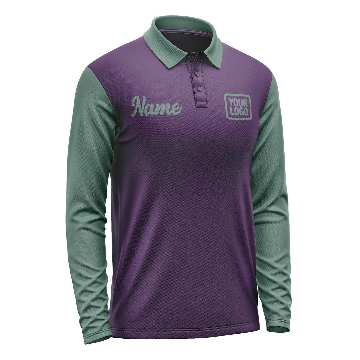 Custom Purple Blue Green Long Sleeve Polo Shirt sold by Tailorly product image thumbnail 4